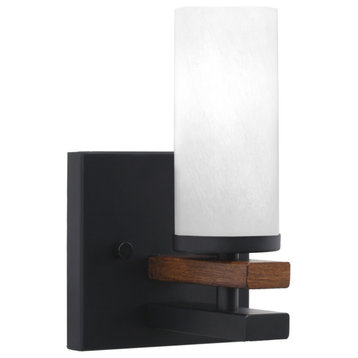 Belmont Wall Sconce, Matte Black & Painted Wood-look, 2.5" White Marble