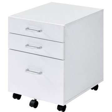 ACME Tennos Wooden 3-Drawer Cabinet with Casters in White and Chrome