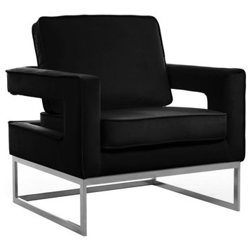 Noah Velvet Upholstered Accent Chair, Black, Chrome Base