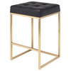 Chi Counter Stool, 25.75", in Brushed Gold Stainless Steel Frame, Black