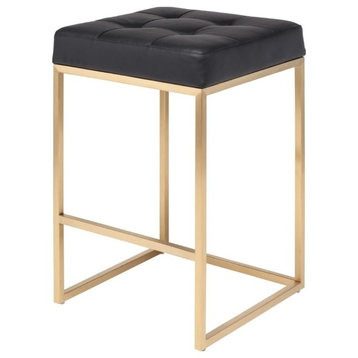 Chi Counter Stool, 25.75", in Brushed Gold Stainless Steel Frame, Black