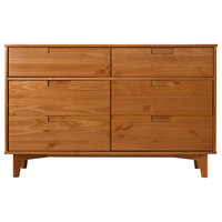 6 Drawer Mid Century Modern Wood Dresser, Caramel