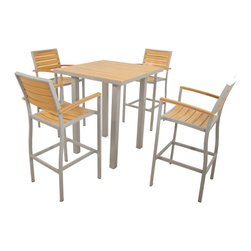 Polywood - Ivy Terrace Loft 5-Piece Bar Set, Textured Silver/Plastique - Outdoor Pub And Bistro Sets