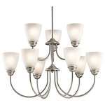 Kichler - Chandelier 9-Light, Brushed Nickel, Standard - Enjoy the splendor of this Brushed Nickel 9 light chandelier from the refreshing Jolie Collection. The clean lines are beautifully accented by satin etched glass. Jolie is the perfect transitional style for a variety of homes.