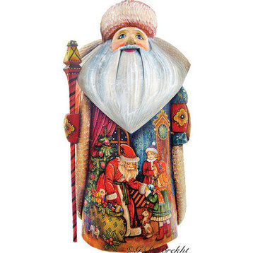 Christmas Gift Giving Father Frost Santa, Woodcarved Figurine