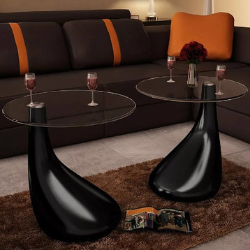 vidaXL Coffee Table 2 Pcs End Table Side Table with Round Top High Gloss Black