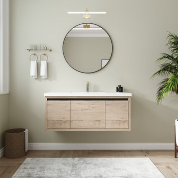 BNK Single Sink Bathroom Vanity, Wall Mounted 48", 48"x18", Imitative Oak