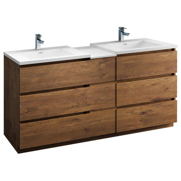 Fresca Lazzaro 72" Rosewood Double Sink Cabinet With Integrated Sinks