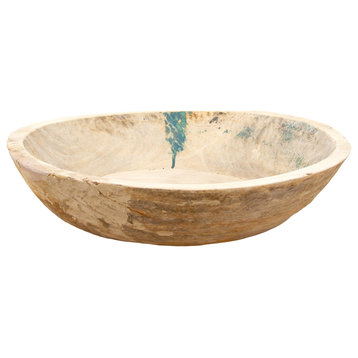 Large Round Bleached Wood Bowl