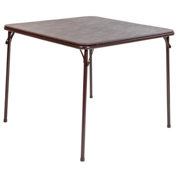Flash Furniture 33.5" Square Metal and Vinyl Foldable Card Table in Brown