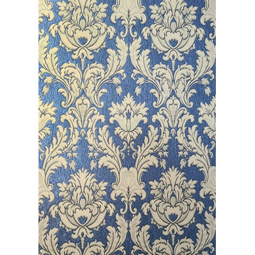 Navy Blue Black beige victorian damask Wallpaper, 21 Inc X 33 Ft Roll