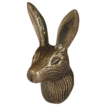 Set of Four Metal Rabbit Head Cabinet Knobs in Antique Brass Finish