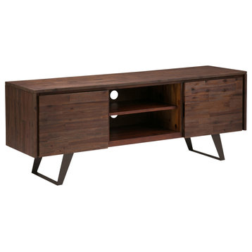 Simpli Home Lowry 63" TV Stand in Distressed Charcoal Brown