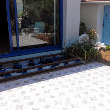 Terrasse bois avec éclairages ( Pendant les travaux )