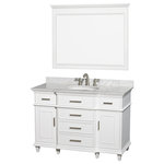 Wyndham Collection - Berkeley Single Bathroom Vanity With Mirror, 48" - Wyndham Collection Berkeley 48" Single Bathroom Vanity in White with White Carrera Marble Top with White Undermount Oval Sink and 44" Mirror