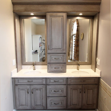 Peppercorn Cherry Vanity with Alabaster Ice Gray Cultured Marble Countertops