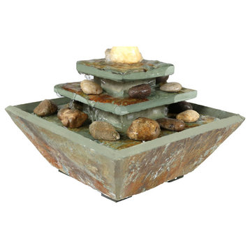 Sunnydaze Ascending Slate Tabletop Water Fountain With LED Light 8"