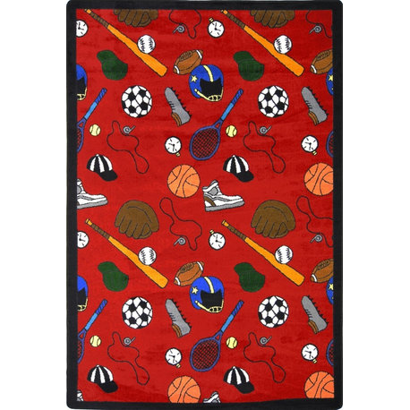 Games People Play Rug, Multi-Sport, 7'8"x10'9", Red