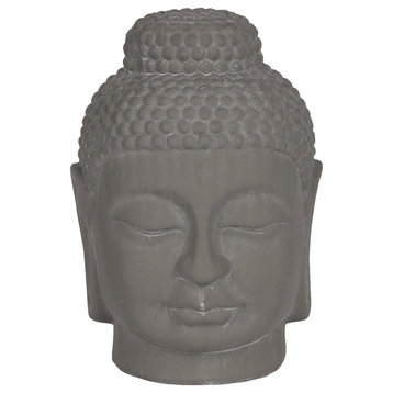 Ceramic Buddha Head, Concrete Gray