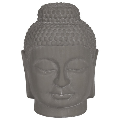 Ceramic Buddha Head, Concrete Gray