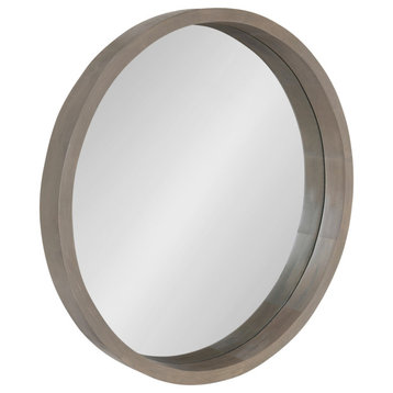 Hutton Round Wood Wall Mirror, Gray 22 Diameter