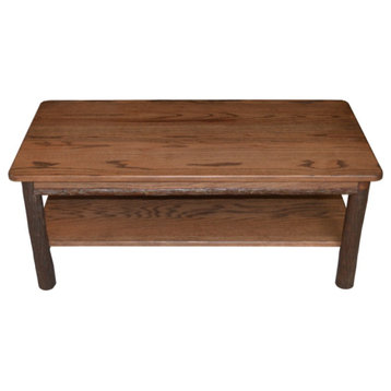 Hickory Solid Wood Coffee Table with Shelf, Walnut Finish