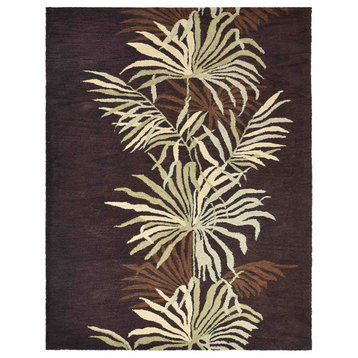 Hand Tufted Wool Area Rug Floral Brown, [Rectangle] 9'x12'