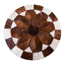 Luxury Cowhide Patchwork Area Rug Round Handmade Hair-on-Hide Brown White, 5'10" - Area Rugs