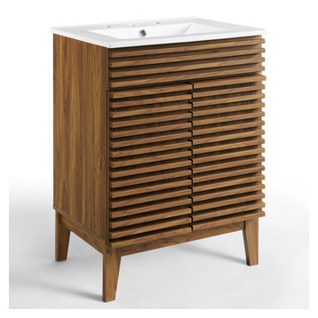 Render Bathroom Vanity, Walnut White