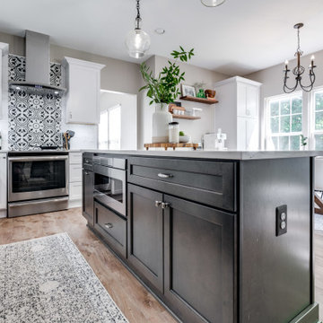 White and Grey Transitional Farmhouse Inspired Kitchen