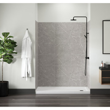 60" x 36" x 78" Polished Grey Marble Shower Wall