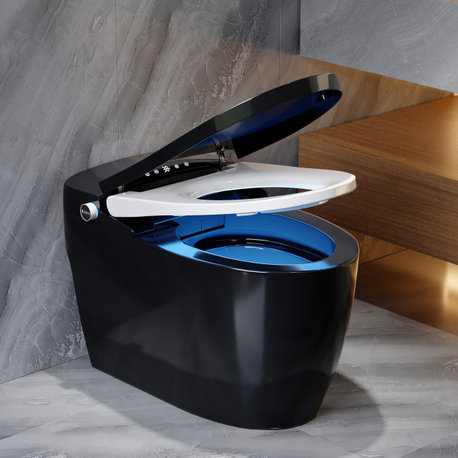 One-Piece Elongated Black Smart Toilet Floor Mounted Automatic Toilet Self-Clean