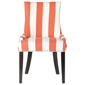 De De 19" Awning Stripes Dining Chair, Set of 2, Silver Nail Heads, Orange
