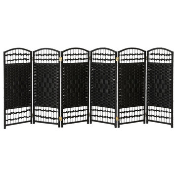 3 ft. Short Fiber Weave Room Divider Black 6 Panels