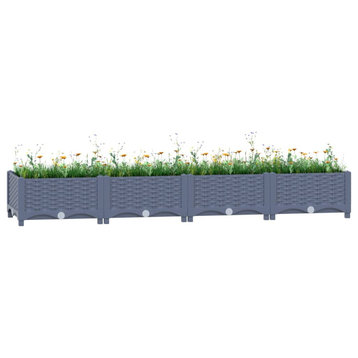 vidaXL Planter Raised Flower Bed with Rattan Look Plant Box Gray Polypropylene