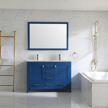Eviva London 48"x18" Blue Transitional Double Sink Bathroom Vanity
