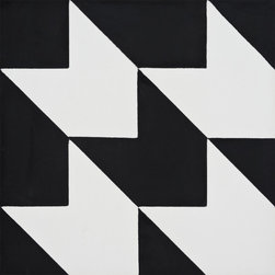 Moroccan Mosaic and Tile House - Oujda Handmade Cement Tile, Black/White, Sample - Wall And Floor Tile