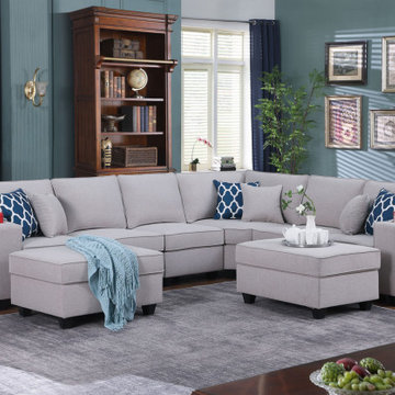 Cooper 125" 8Pc Reversible L-Shape Sectional Sofa with Ottomans and Cupholder