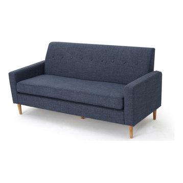 GDF Studio Stratford Mid Century Modern Fabric 3-Seat Sofa, Dark Blue
