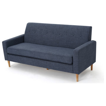 GDF Studio Stratford Mid Century Modern Fabric 3-Seat Sofa, Dark Blue