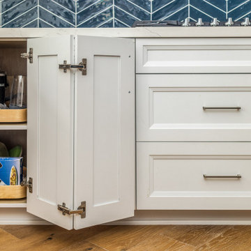 Lazy Susan With Door Open And White Shaker Cabinets