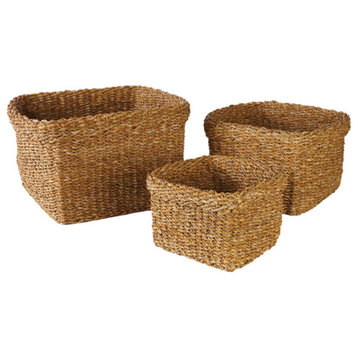 Set of 3 Woven Sea Grass Storage Baskets Square 17 14 11 in Natural Spa Towel