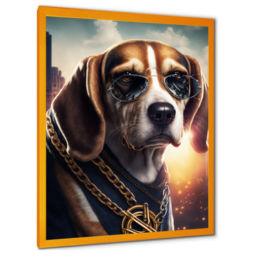 Beagle Gangster In NYC II Framed Print, 16x32, Gold
