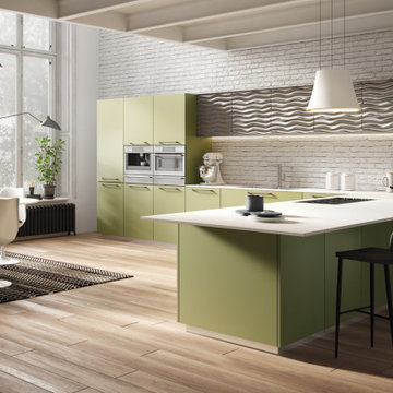 Modern two toned green and silver textured kitchen