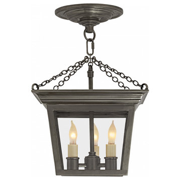 Cornice Semi-Flush Lantern, 3-Light, Bronze, Over All Height 16.5"