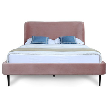 Manhattan Comfort Heather Velvet Full Size Bed Frame in Blush Pink/Gold