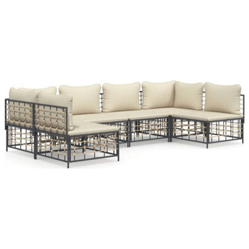 vidaXL Patio Furniture Set 6 Piece Sofa with Cushions Anthracite Poly Rattan