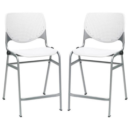 Home Square Plastic Counter Stool in White - Set of 2