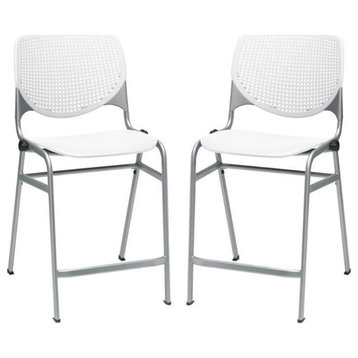 Home Square Plastic Counter Stool in White - Set of 2