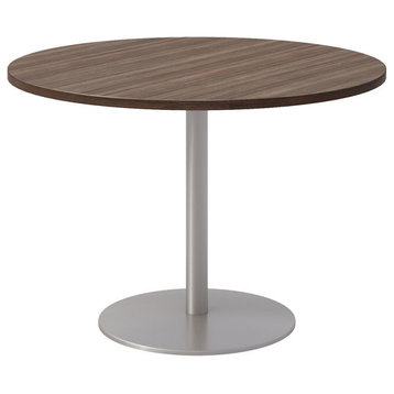 42" Round Pedestal Table - Studio Teak Top - Silver Base